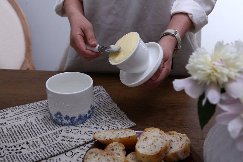 Blue & White Ceramic French Butter Crock – Keeps Butter Fresh, Soft & Spreadable