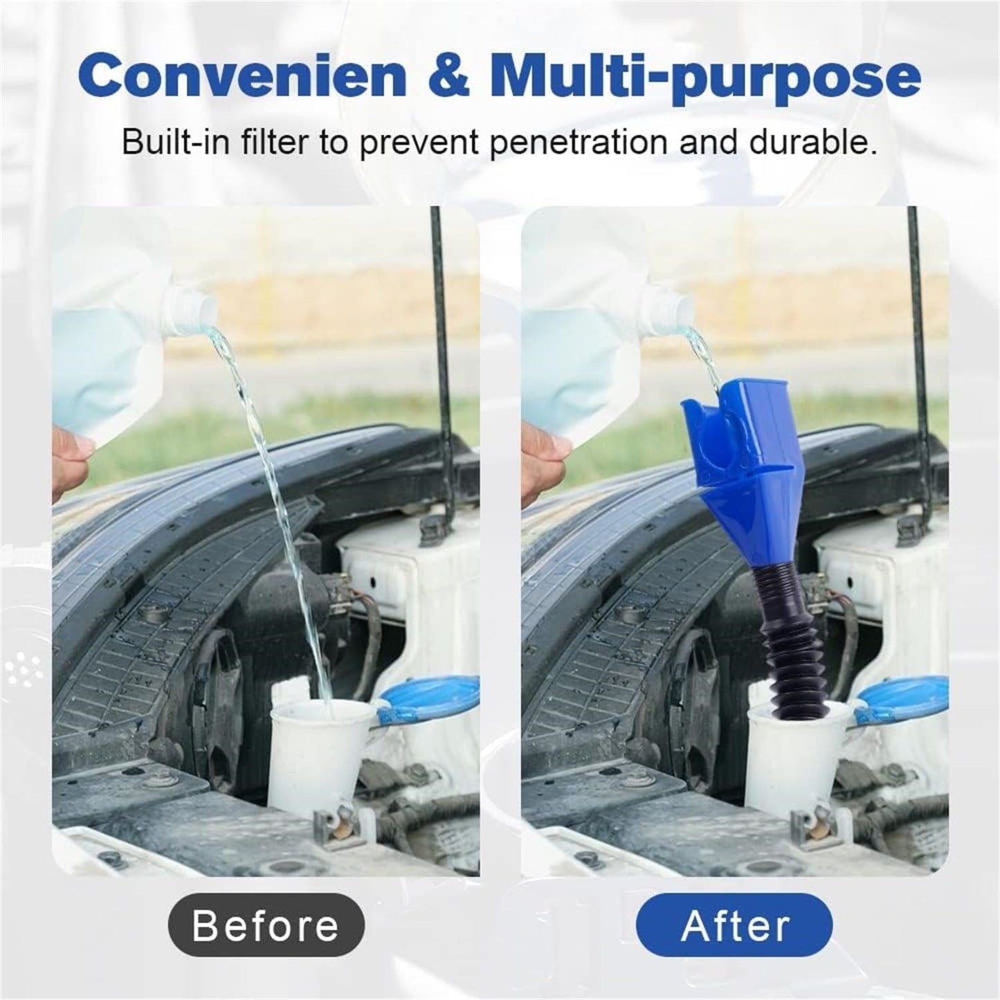 Flexible Retractable Automotive Fuel Funnel with Snap Design