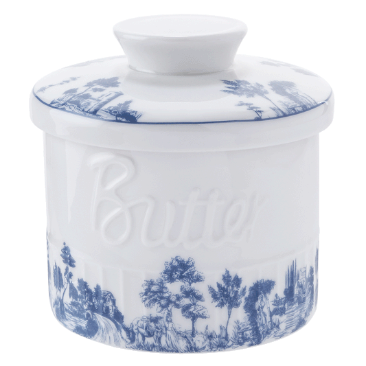Blue & White Ceramic French Butter Crock – Keeps Butter Fresh, Soft & Spreadable