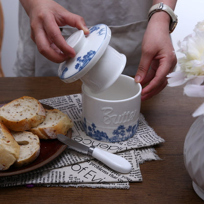 Blue & White Ceramic French Butter Crock – Keeps Butter Fresh, Soft & Spreadable