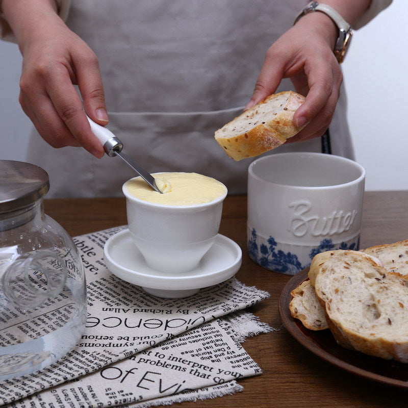 Blue & White Ceramic French Butter Crock – Keeps Butter Fresh, Soft & Spreadable