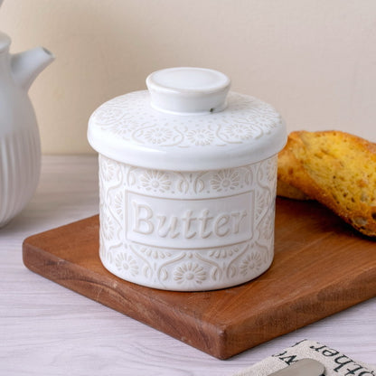 Blue & White Ceramic French Butter Crock – Keeps Butter Fresh, Soft & Spreadable