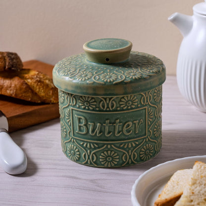 Blue & White Ceramic French Butter Crock – Keeps Butter Fresh, Soft & Spreadable