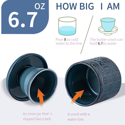 Blue & White Ceramic French Butter Crock – Keeps Butter Fresh, Soft & Spreadable