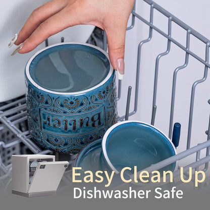 Blue & White Ceramic French Butter Crock – Keeps Butter Fresh, Soft & Spreadable