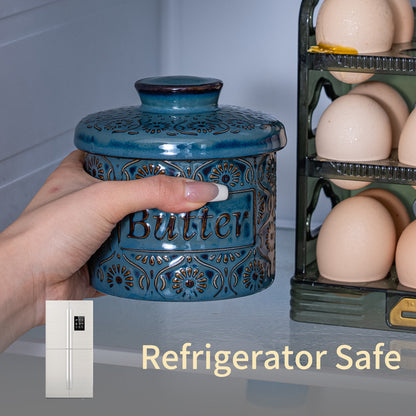 Blue & White Ceramic French Butter Crock – Keeps Butter Fresh, Soft & Spreadable