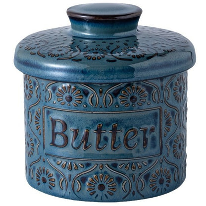 Blue & White Ceramic French Butter Crock – Keeps Butter Fresh, Soft & Spreadable