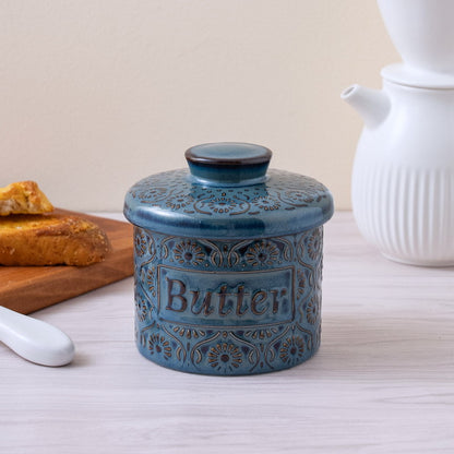 Blue & White Ceramic French Butter Crock – Keeps Butter Fresh, Soft & Spreadable