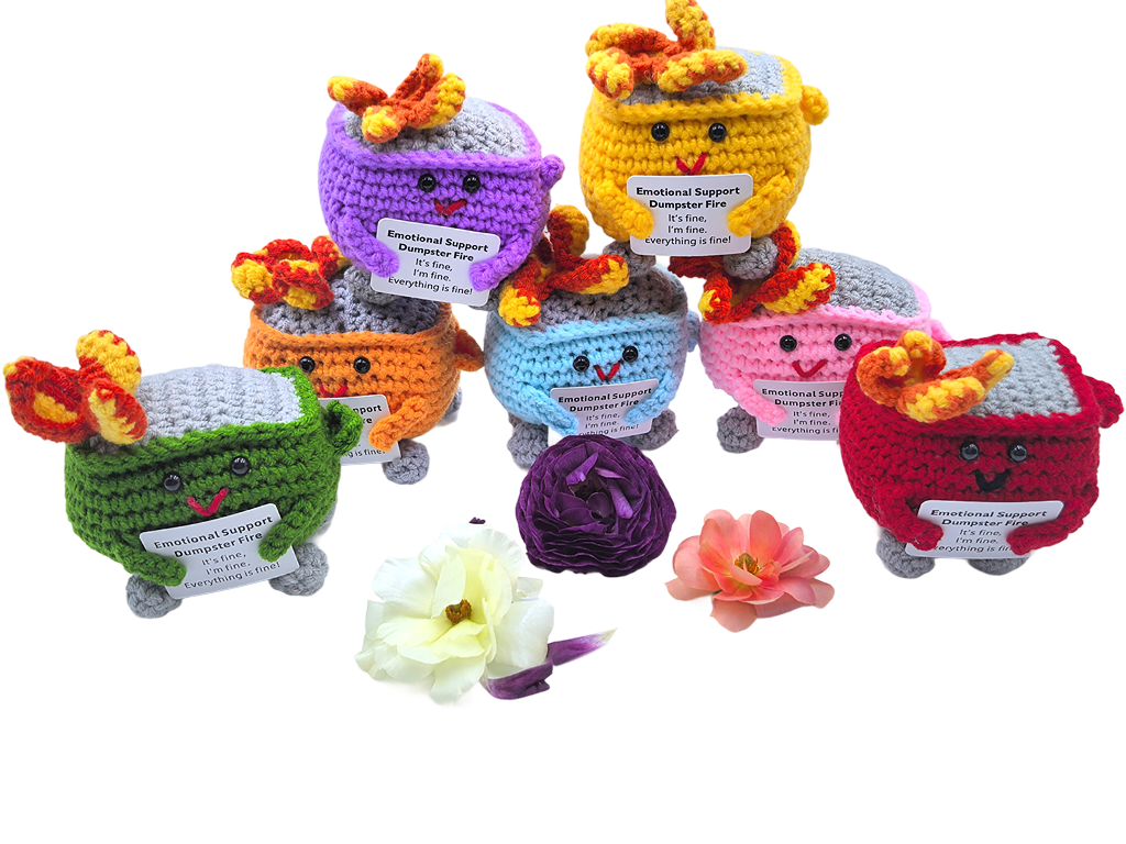 Handmade Emotional Support Dumpster Fire Crochet for Stress Relief & Anxiety Comfort