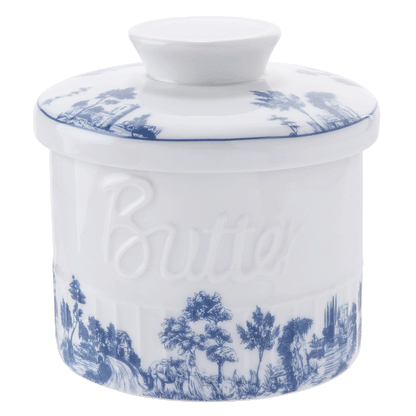 Blue & White Ceramic French Butter Crock – Keeps Butter Fresh, Soft & Spreadable