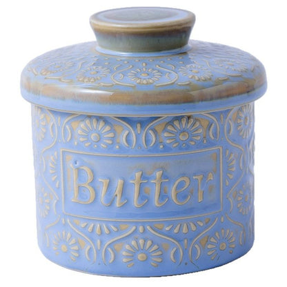 Blue & White Ceramic French Butter Crock – Keeps Butter Fresh, Soft & Spreadable