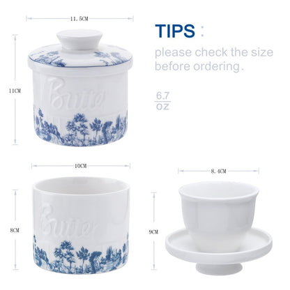 Blue & White Ceramic French Butter Crock – Keeps Butter Fresh, Soft & Spreadable